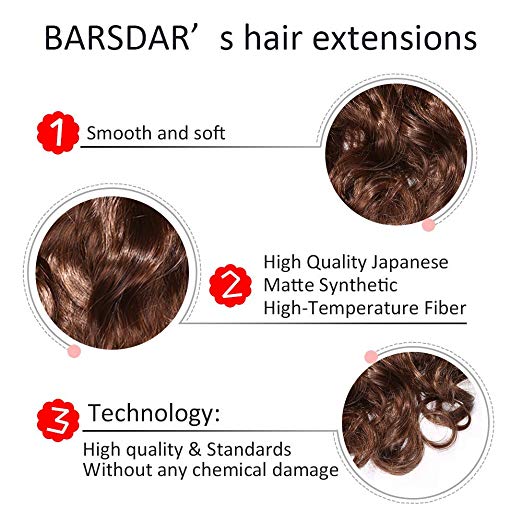 BARSDAR 17" Long Curly 7Pcs 16Clips Full Head Clip in Synthetic Hair Extensions Hairpieces for Women 150g (1B#Off Black)